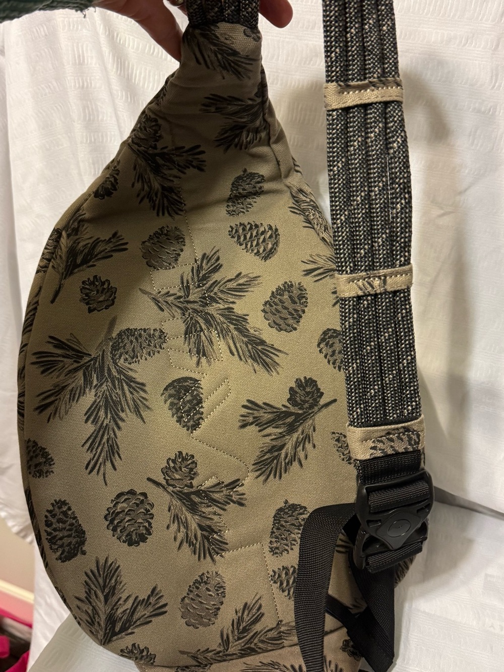 Kavu Tan Sling Bag with Black Pinecone Print - Picture 6 of 7